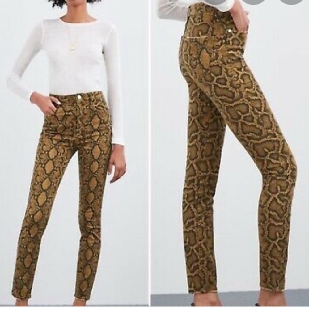 Zara Brown Snakeskin Print High-Rise Skinny Jean Size 4